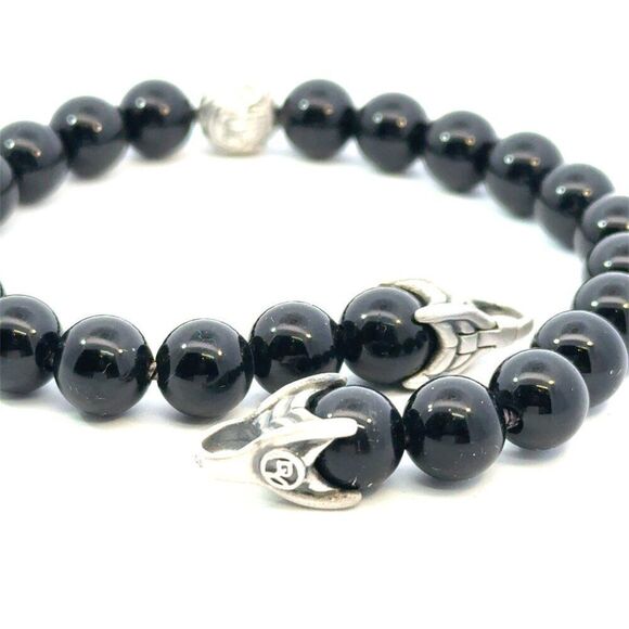 David Yurman Estate Onyx Carved Prayer Beads Bracelet 8.5" Silver DY532 - Picture 7 of 13